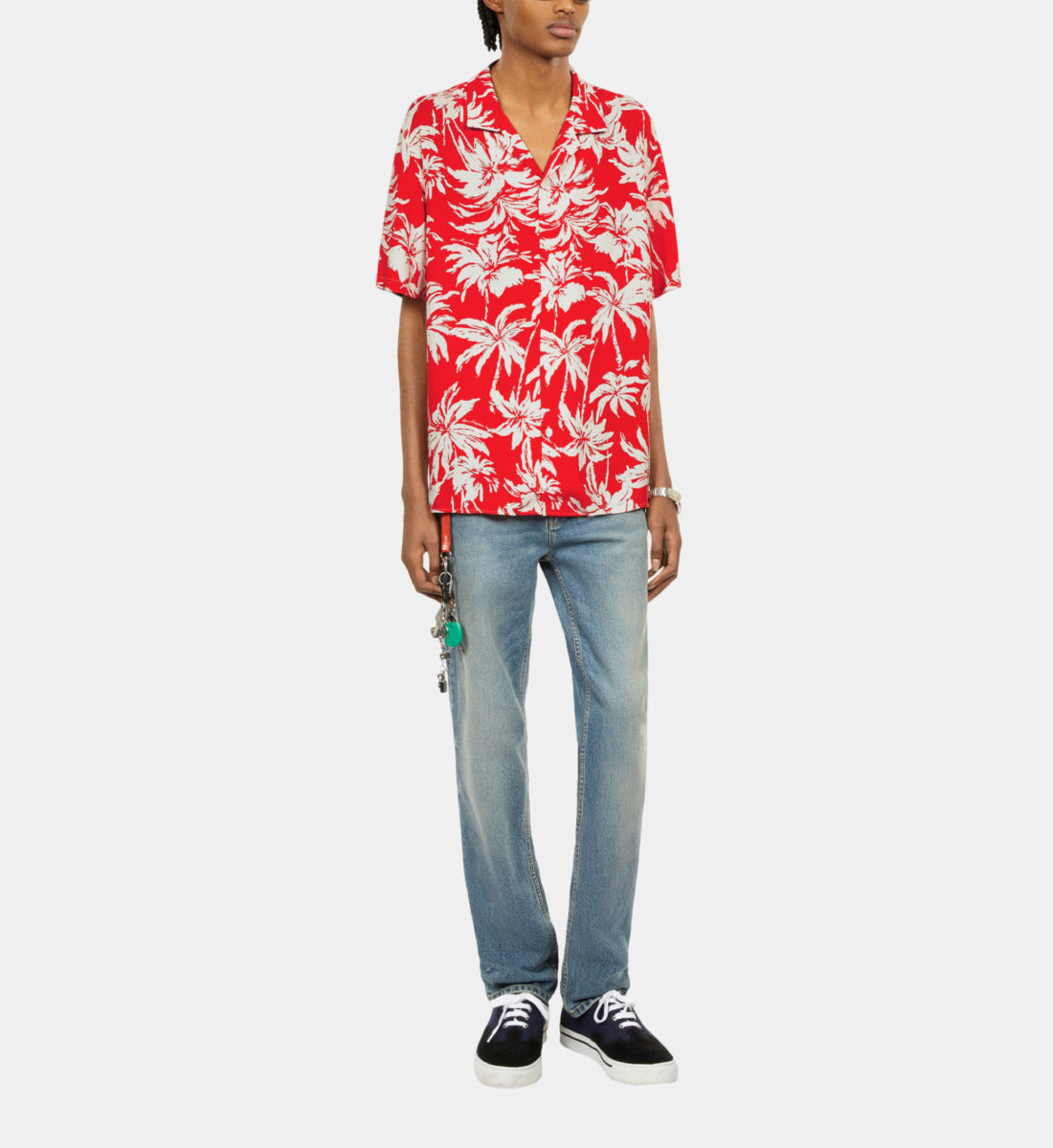 Palm Tree Print Short Sleeve Shirt | Men | Red x White