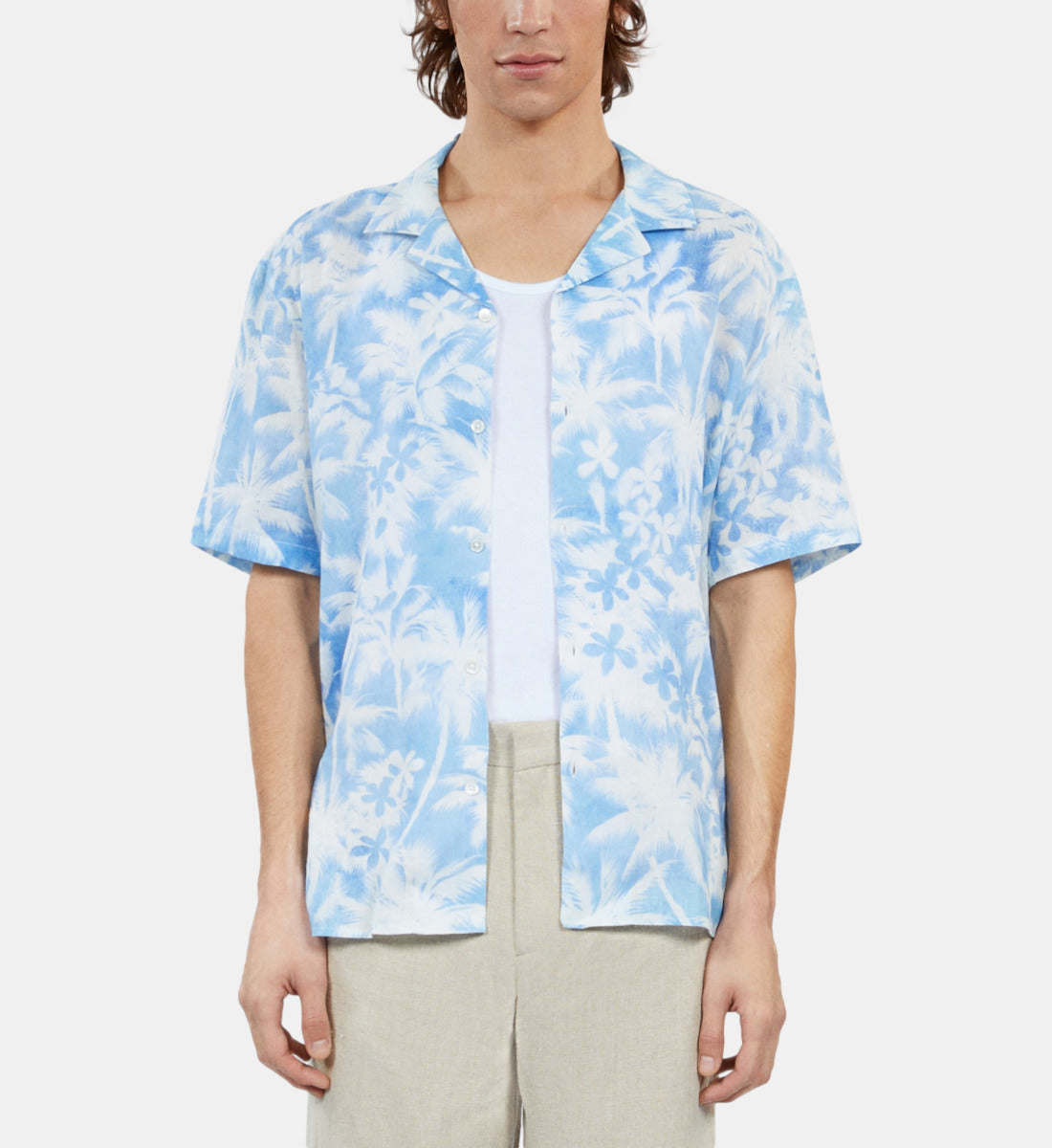 Light Palm Tree Print Short Sleeve Shirt | Men | White x Blue