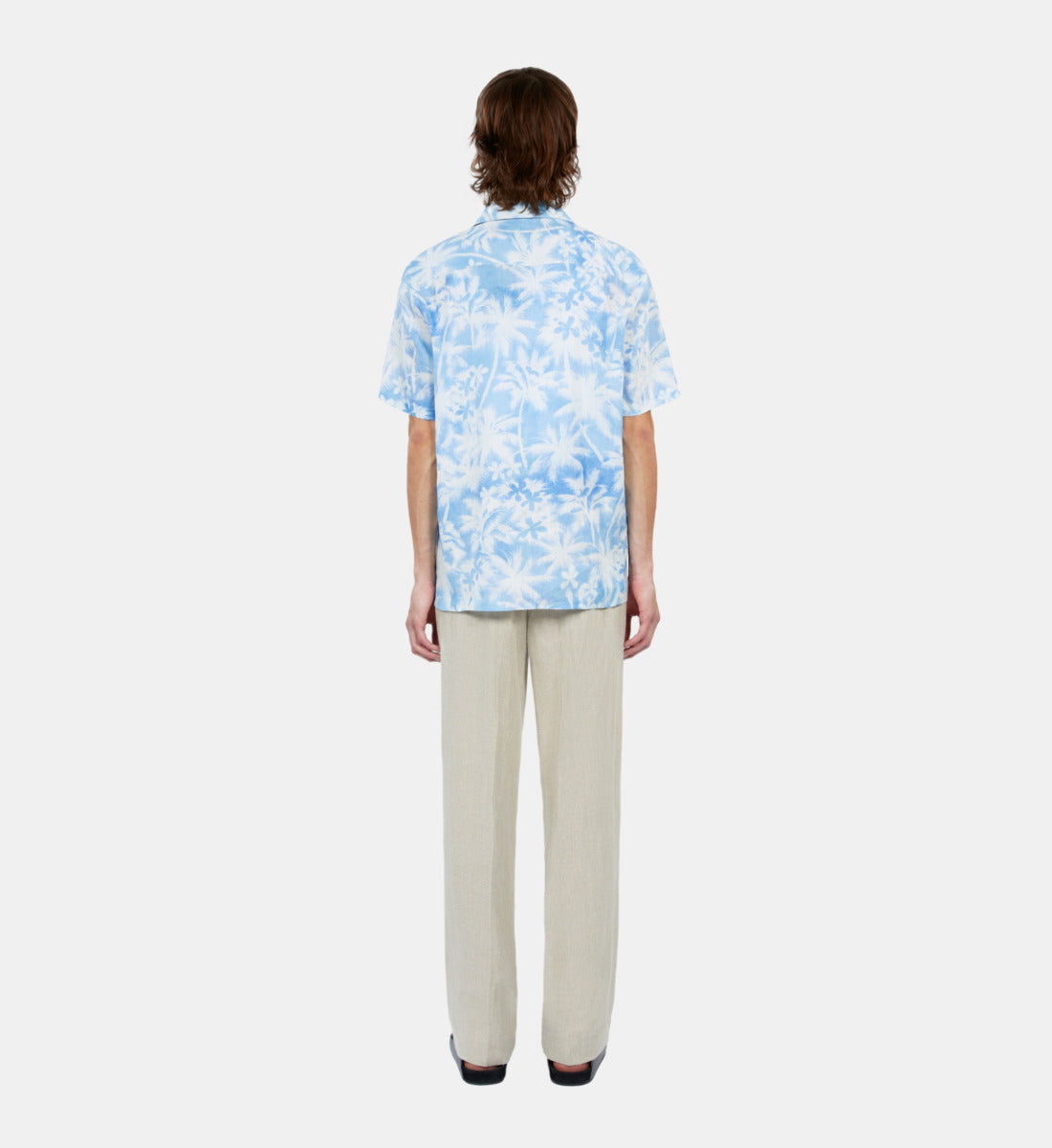 Light Palm Tree Print Short Sleeve Shirt | Men | White x Blue