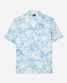 Light Palm Tree Print Short Sleeve Shirt | Men | White x Blue