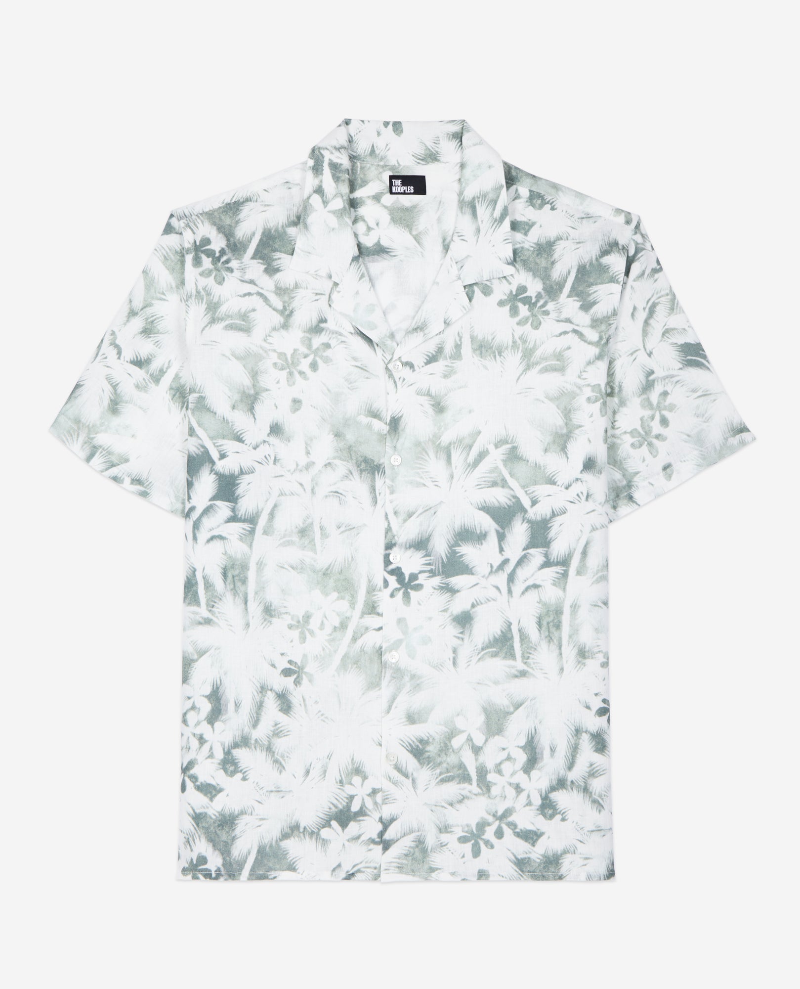 Light Green Palm Tree Print Short Sleeve Shirt | Men | White x Khaki