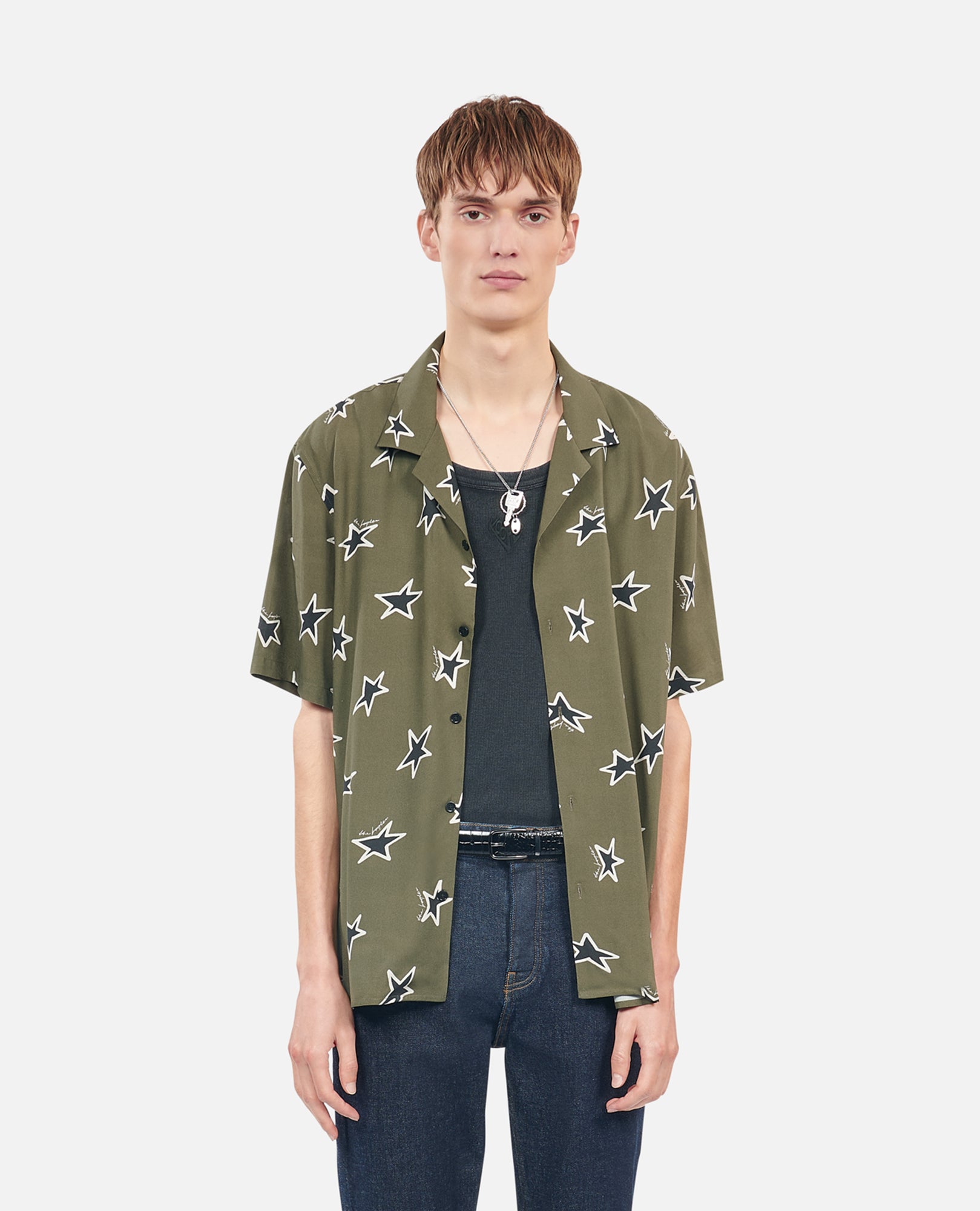 Short-Sleeved Star Printed Shirt | Men | Khaki Black