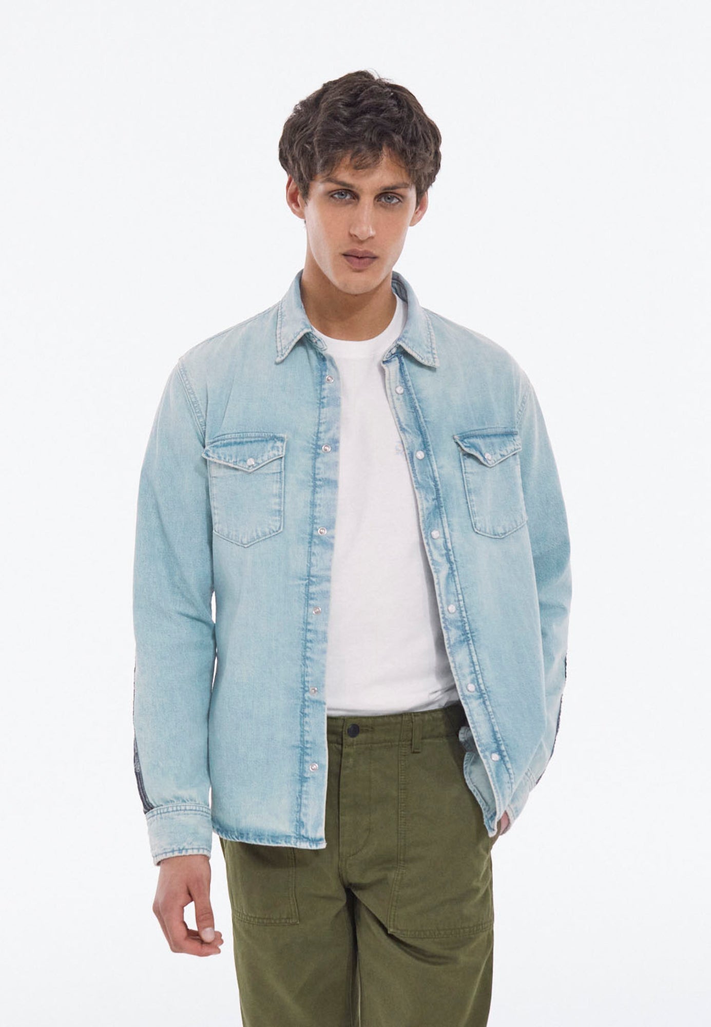 Western-Style Denim Shirt | Men | Blue Washed