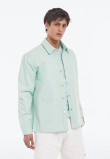 Light Cotton Shirt With Patch Pockets | Men | Green Water