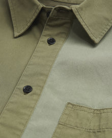 Khaki Classic Collar Patchwork Denim Shirt | Men | Olive Night