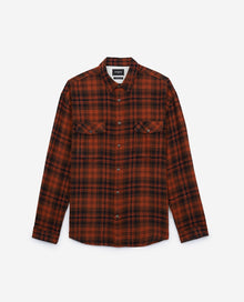 Oversized Cotton Shirt With And Check Motif | Men | Black x Orange