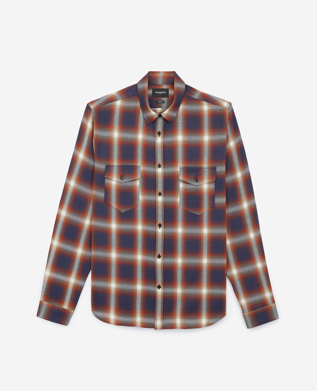 Blue And Check Cotton Shirt | Men | Black x Red x Yellow