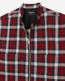 Collarless Zipped Check Shirt | Men | Red White