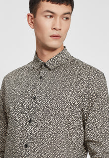 Beige Cotton Shirt With Motif | Men | Black