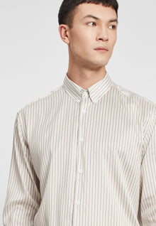 Printed Striped Silk Shirt | Men | Beige