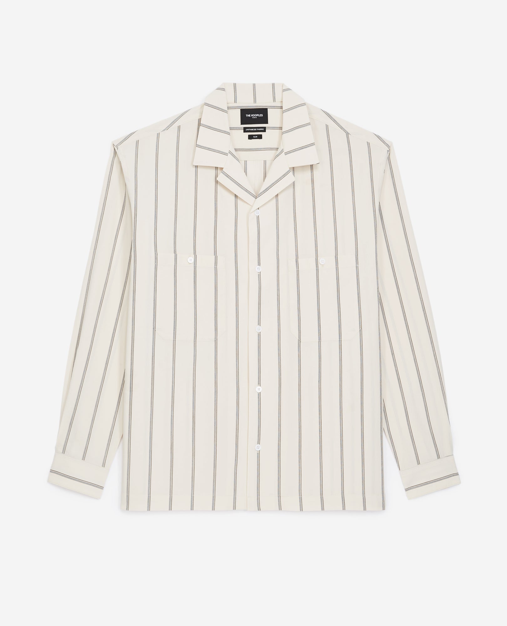 Off-White Cotton Shirt With Stripes | Men | Beige Grey