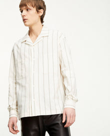 Off-White Cotton Shirt With Stripes | Men | Beige Grey