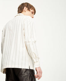 Off-White Cotton Shirt With Stripes | Men | Beige Grey