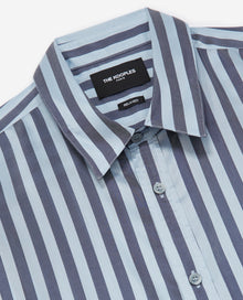 Buttoned Flowing Shirt With Stripes | Men | Night Blue x Bleu Ocean