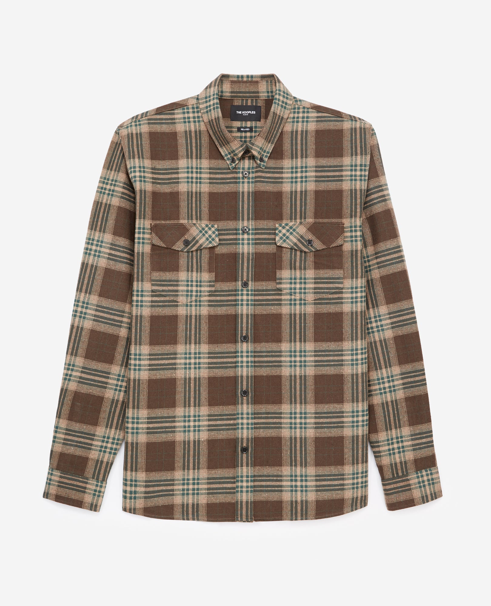 Green Check Shirt In Flannel | Men | Brown x Beige