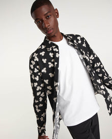 Cotton Shirt With Black/White Floral Motif | Men | Black x White