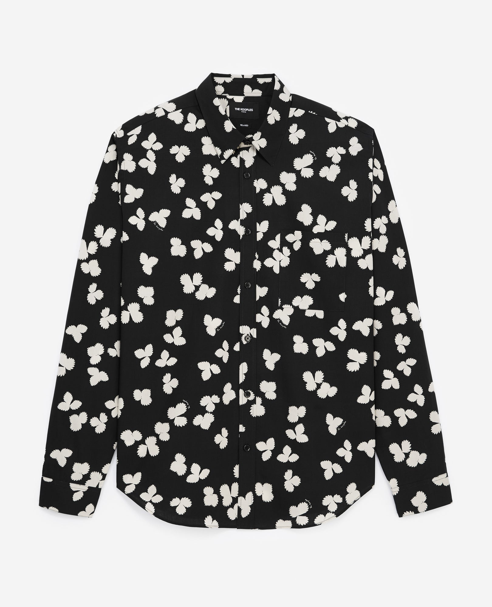 Cotton Shirt With Black/White Floral Motif | Men | Black x White