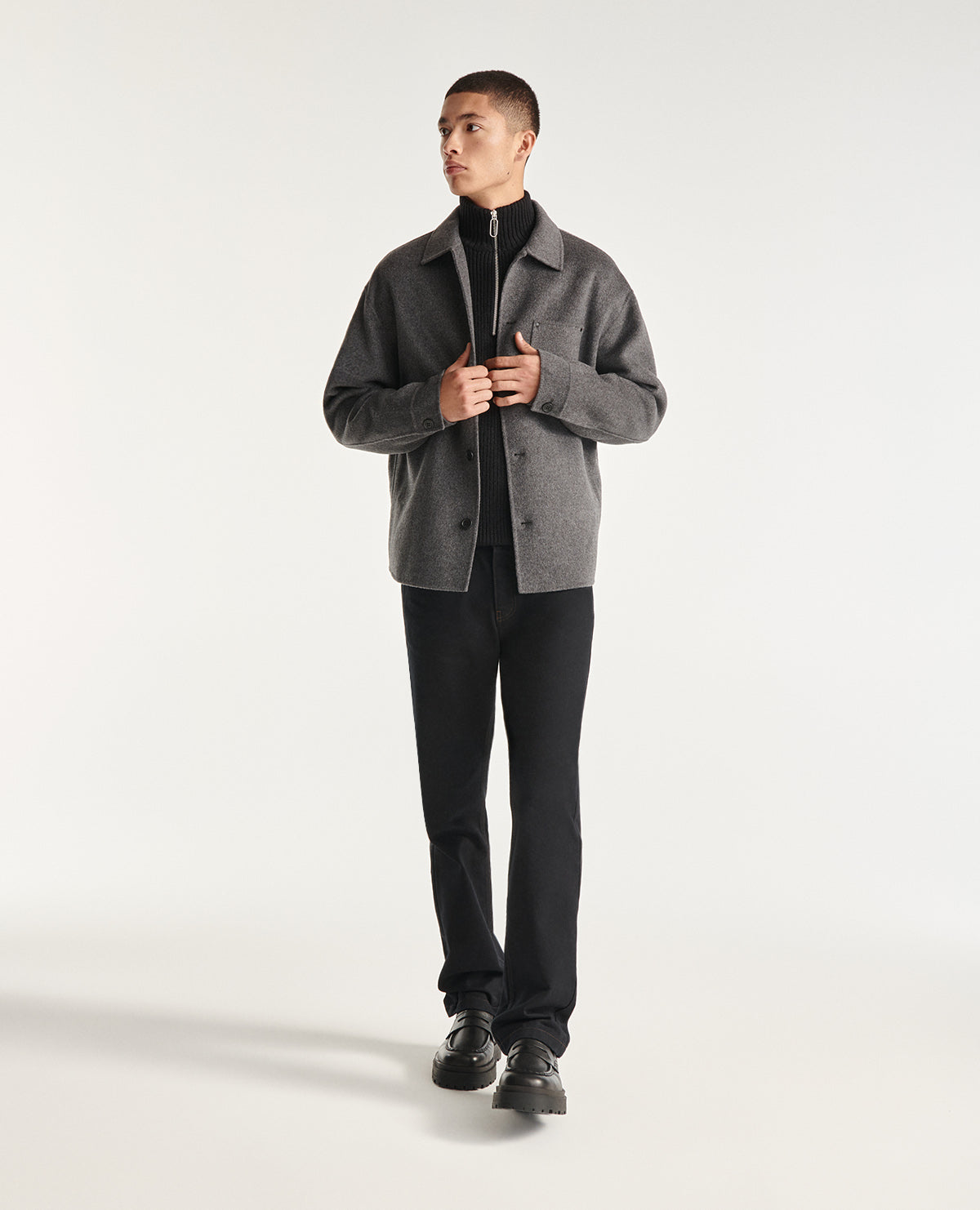 Flecked Gray Wool Shirt With Classic Collar | Men | Grey