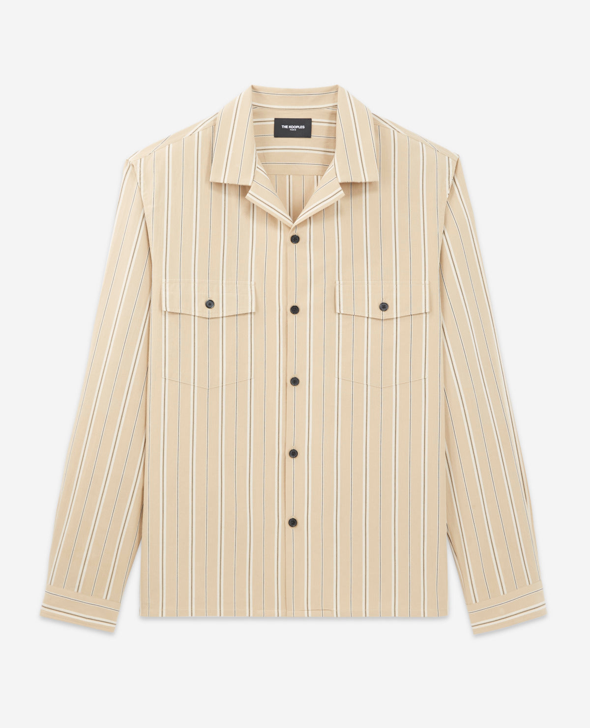 Beige Striped Hawaiian-Collar Shirt | Men | Camel x Black