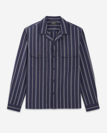 Striped Hawaiian-Collar Shirt | Men | Navy Blue