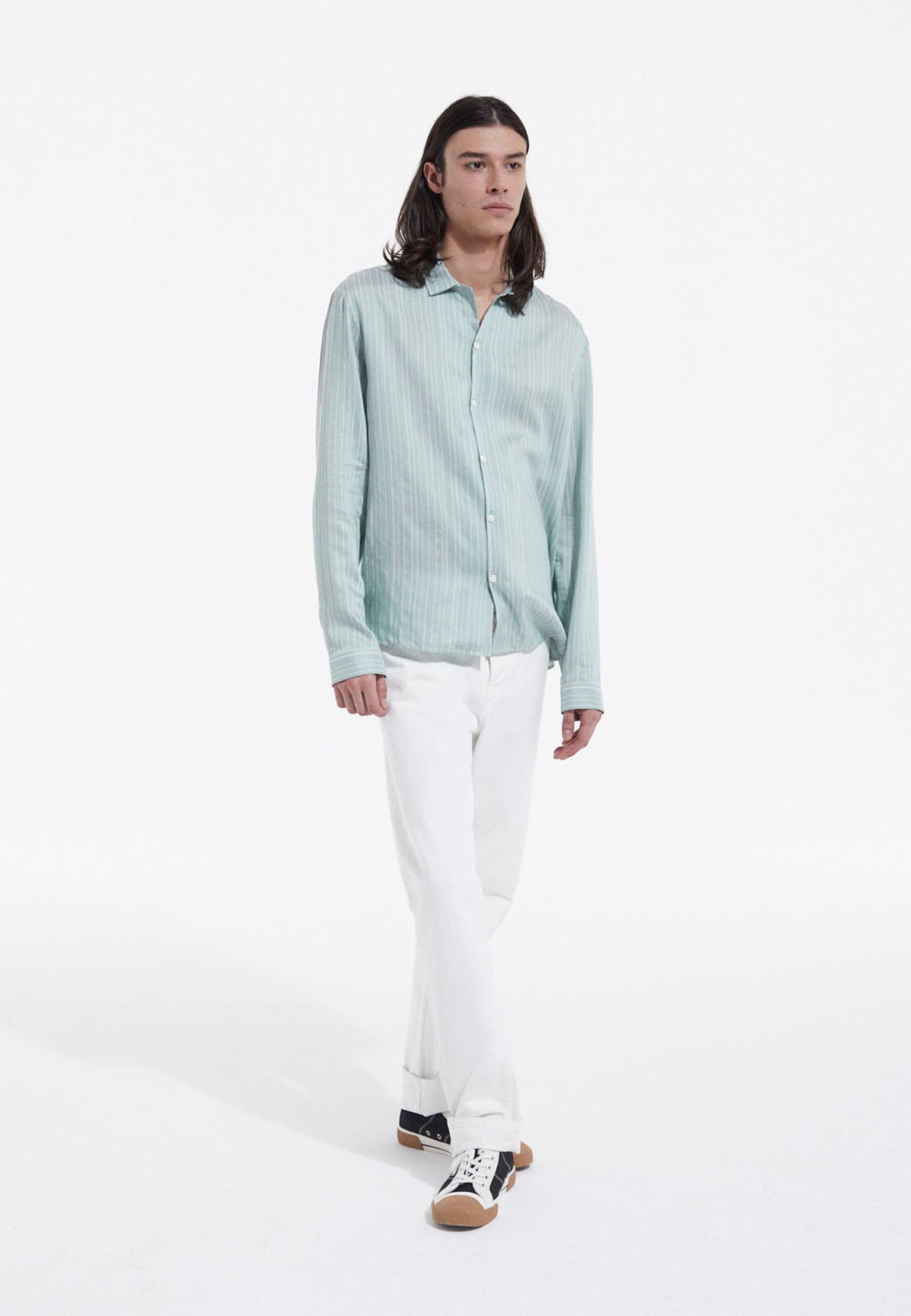 Flowing & White Shirt With Cuban Collar | Men | Blue x Green