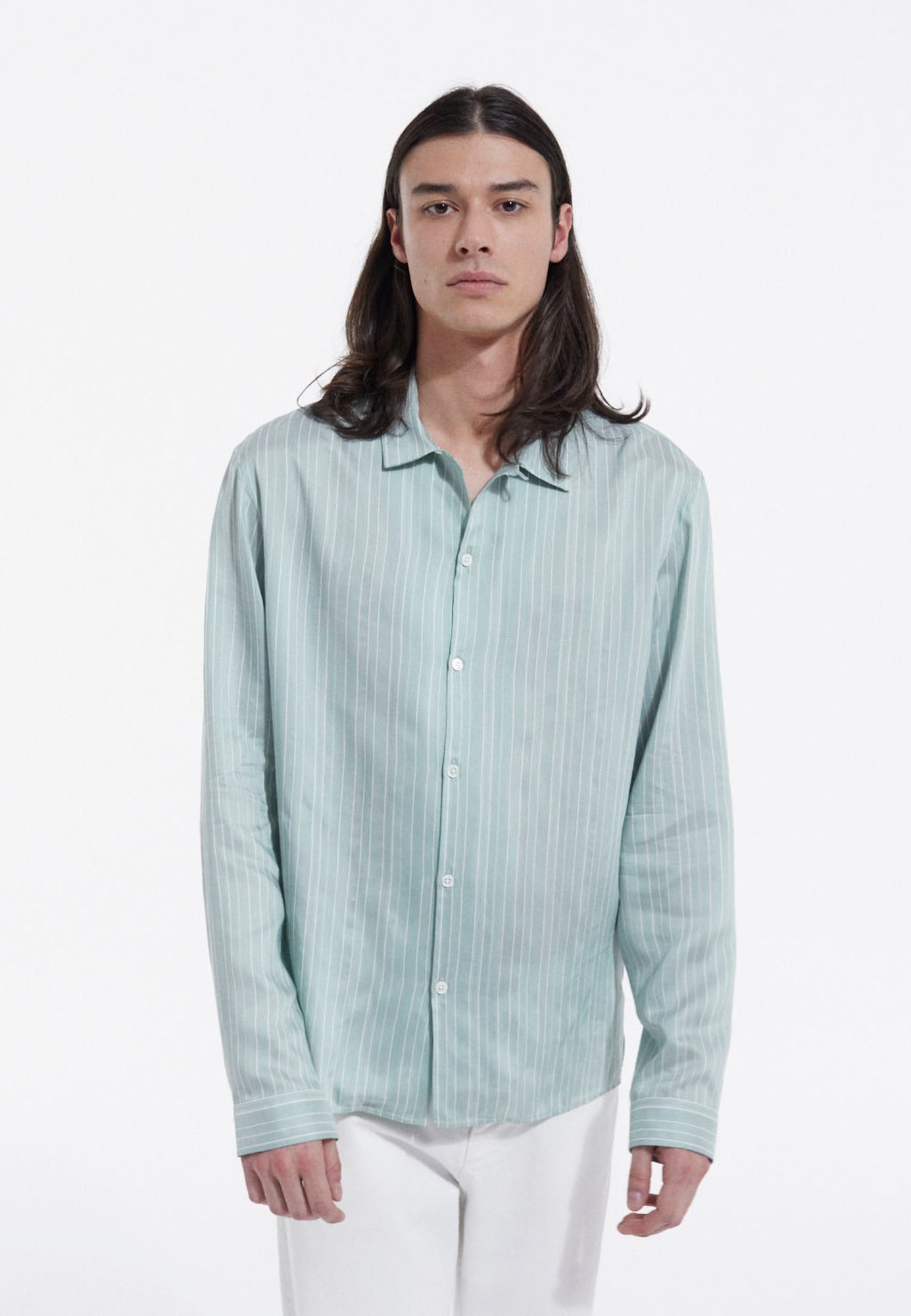 Flowing & White Shirt With Cuban Collar | Men | Blue x Green