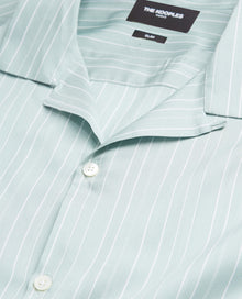 Flowing & White Shirt With Cuban Collar | Men | Blue x Green