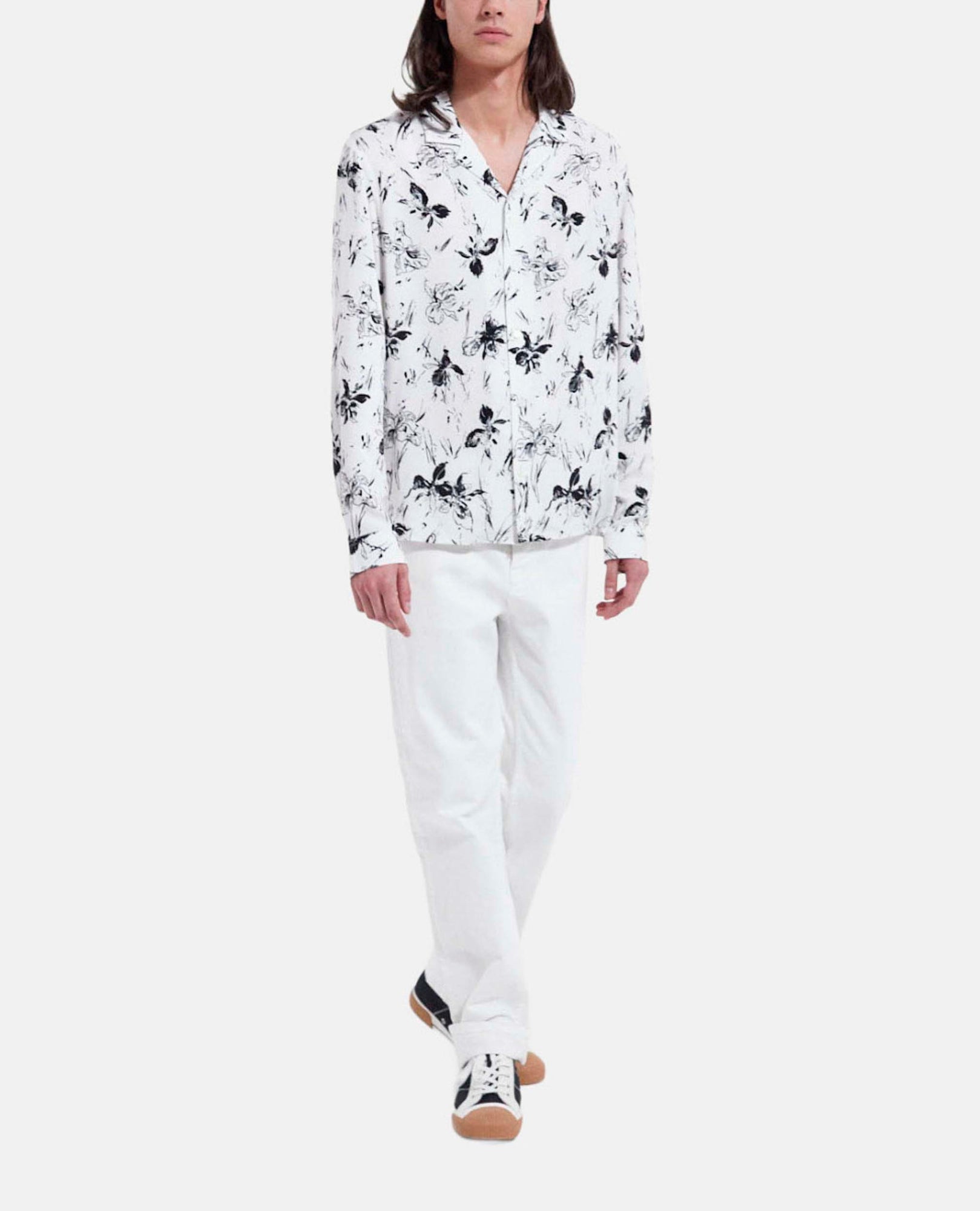 Shirt With Floral Print | Men | White x Black