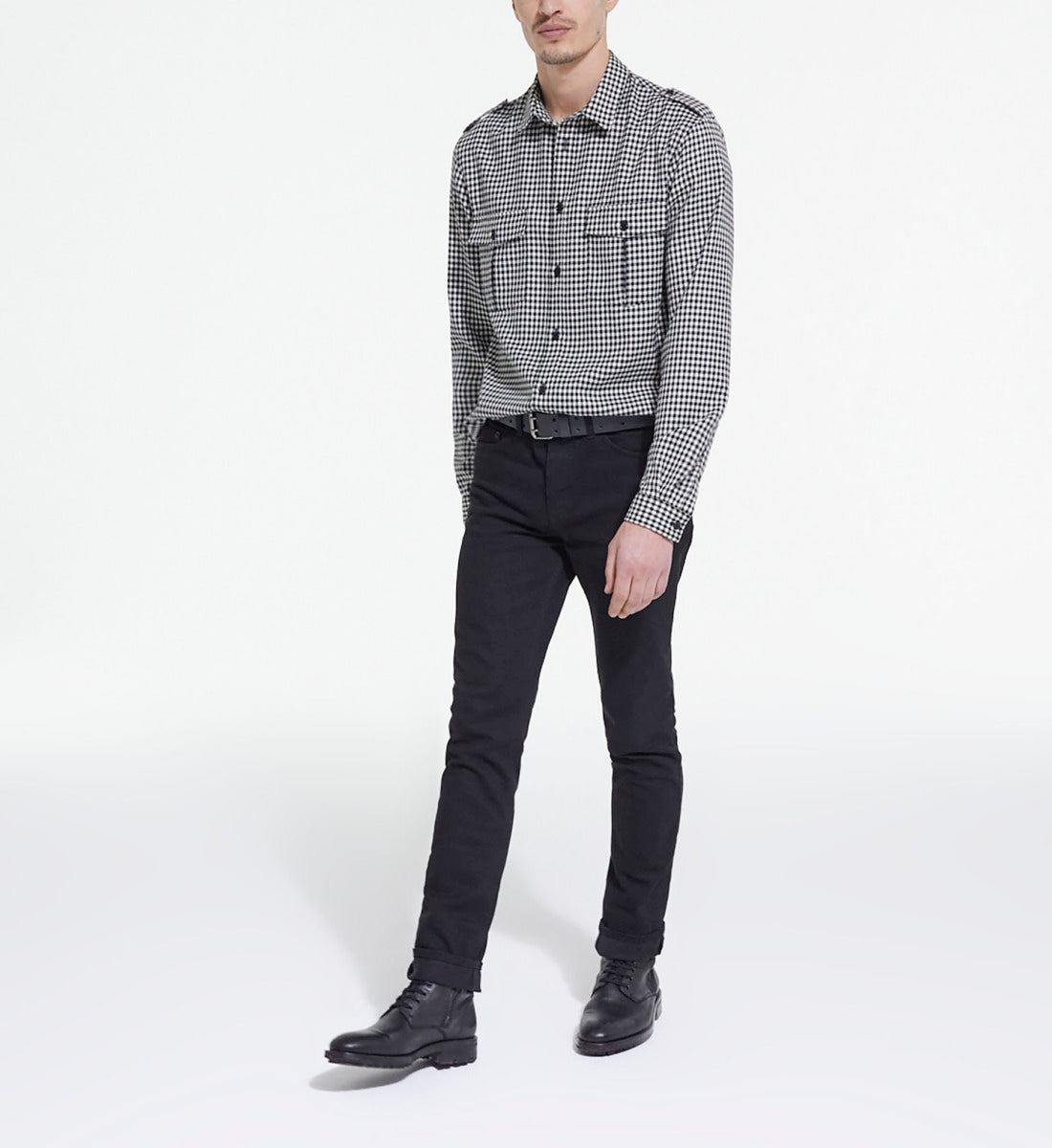 Check Wool Shirt With Classic Collar | Men | Black x White