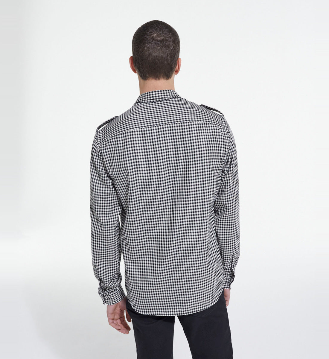 Check Wool Shirt With Classic Collar | Men | Black x White