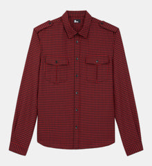 Check Wool Shirt With Classic Collar | Men | Red x Black