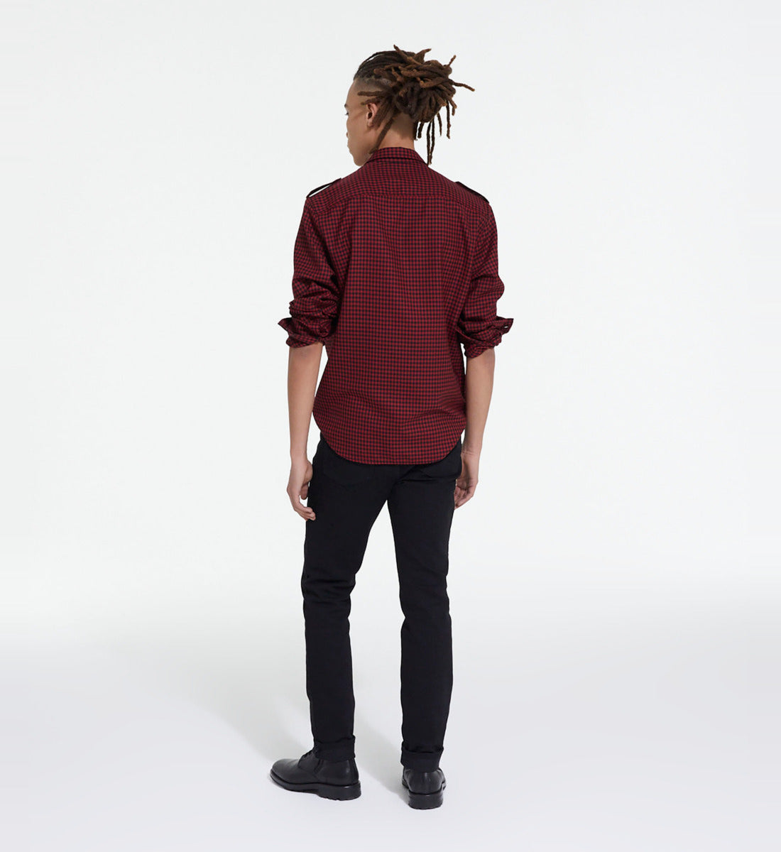 Check Wool Shirt With Classic Collar | Men | Red x Black