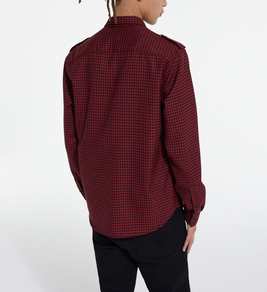 Check Wool Shirt With Classic Collar | Men | Red x Black