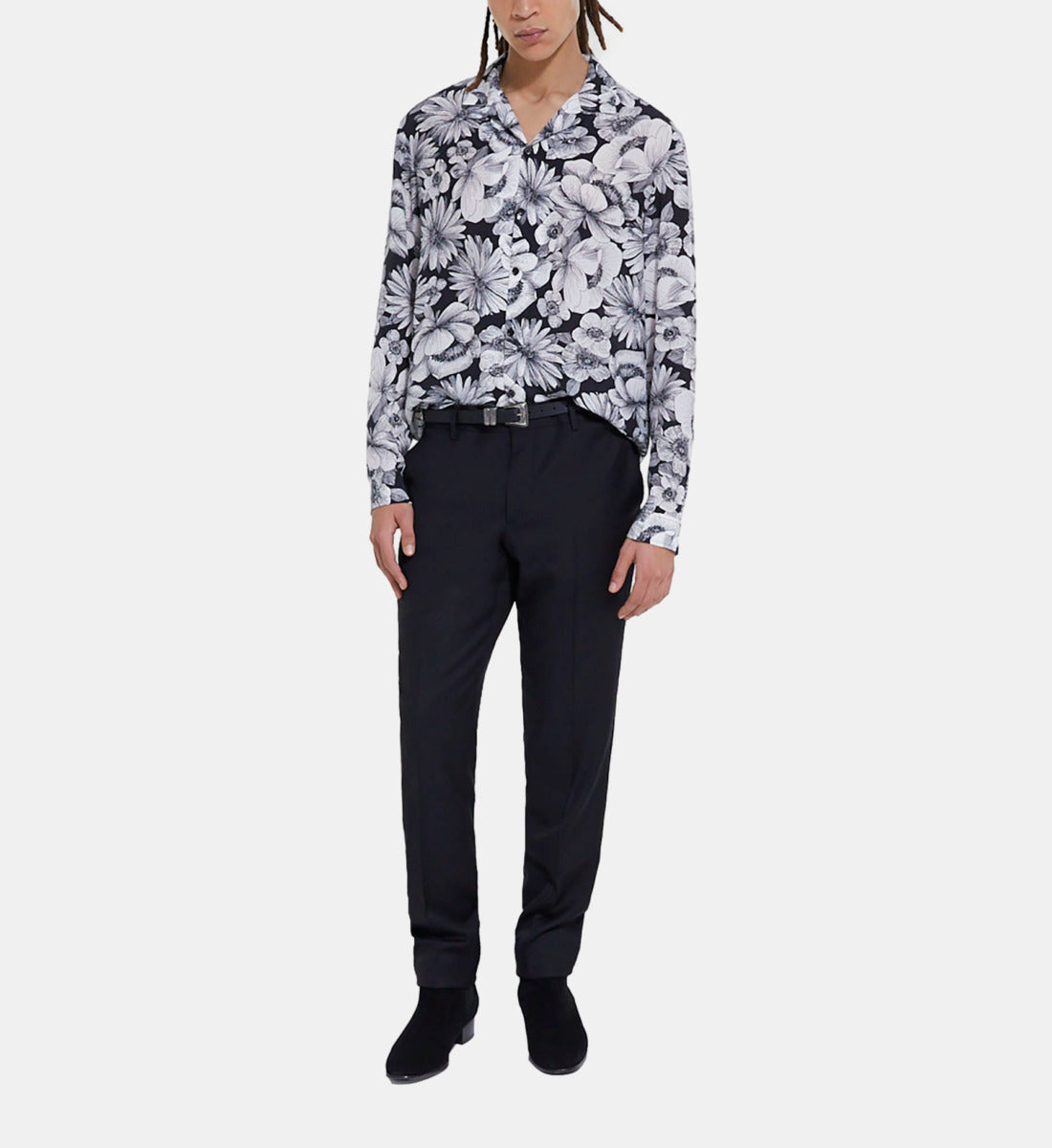 Floral Shirt With Hawaiian Collar | Men | Black x White