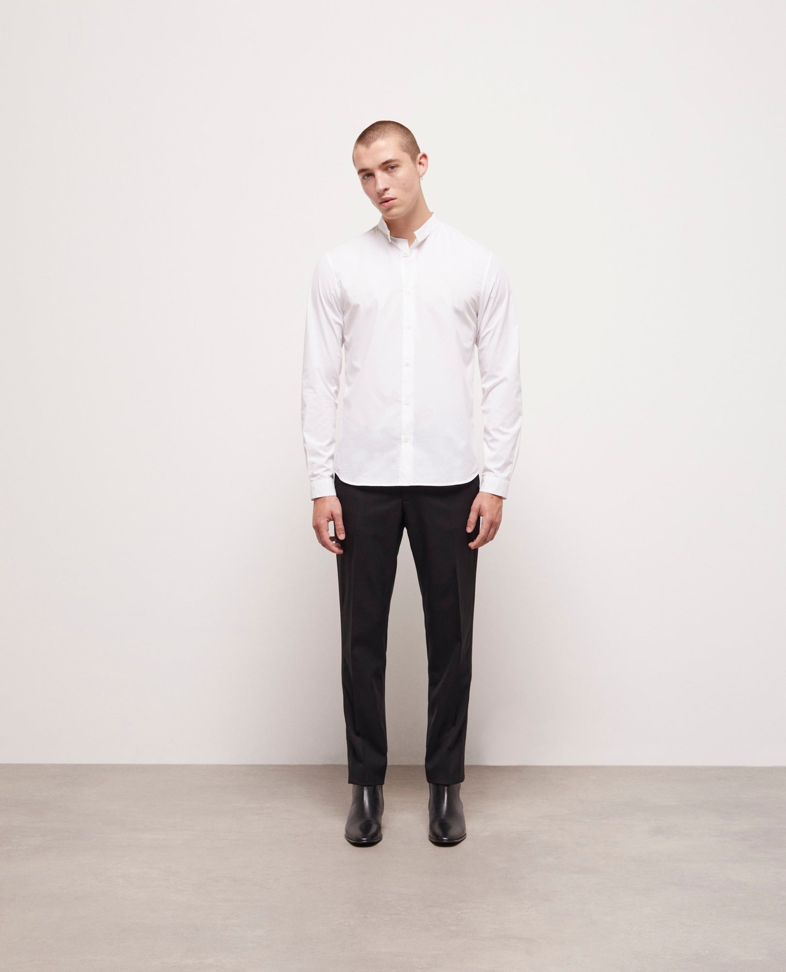 Slim-Fit Shirt With Officer Collar | Men | White