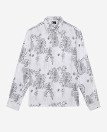 Ivory Paisley Print Long Sleeve Shirt | Men | Ecru Navy