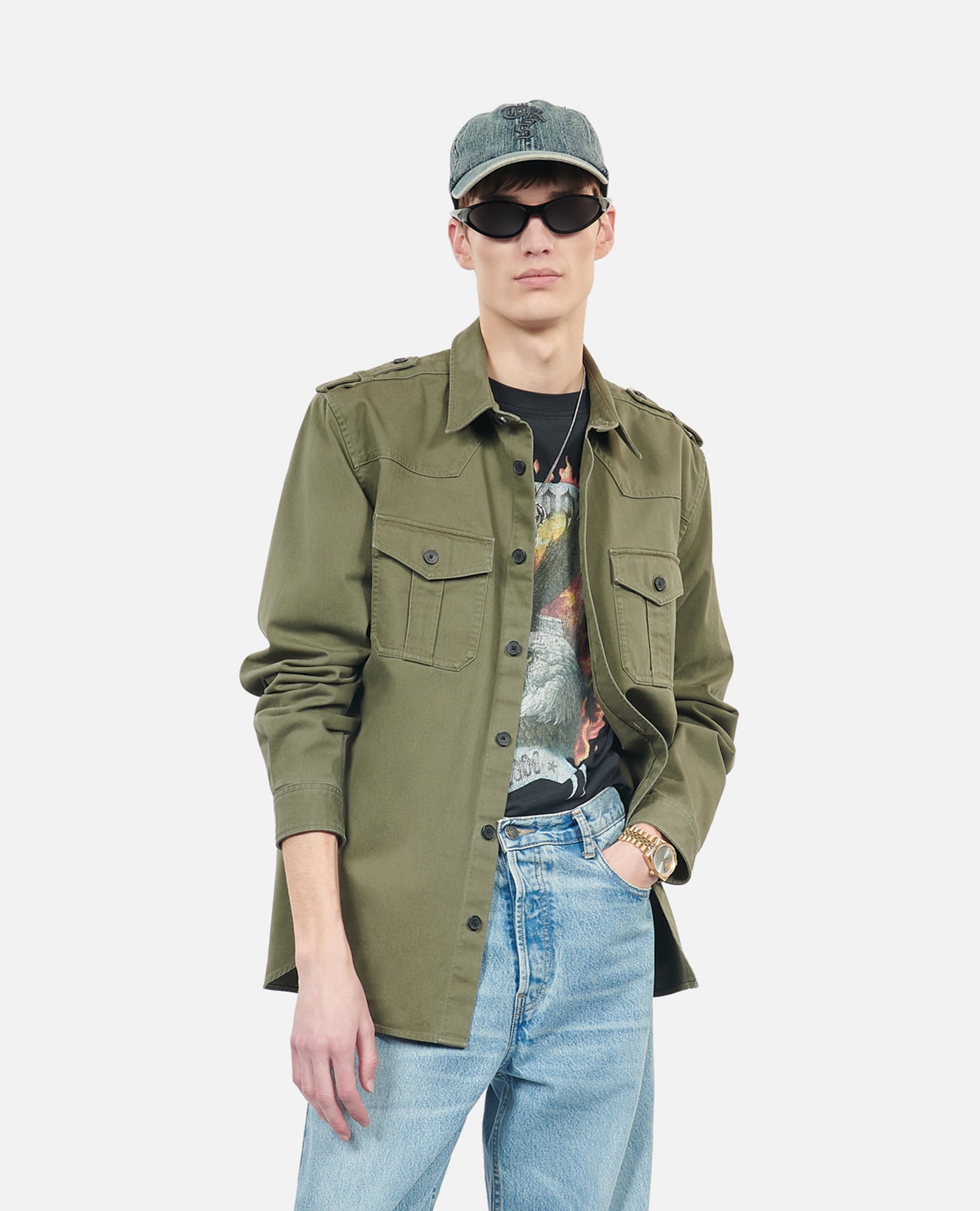 Khaki Officer Style Shirt | Men | Olive Night