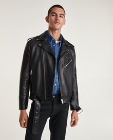 Leather Jacket With Belt And Zipper | Men | Black