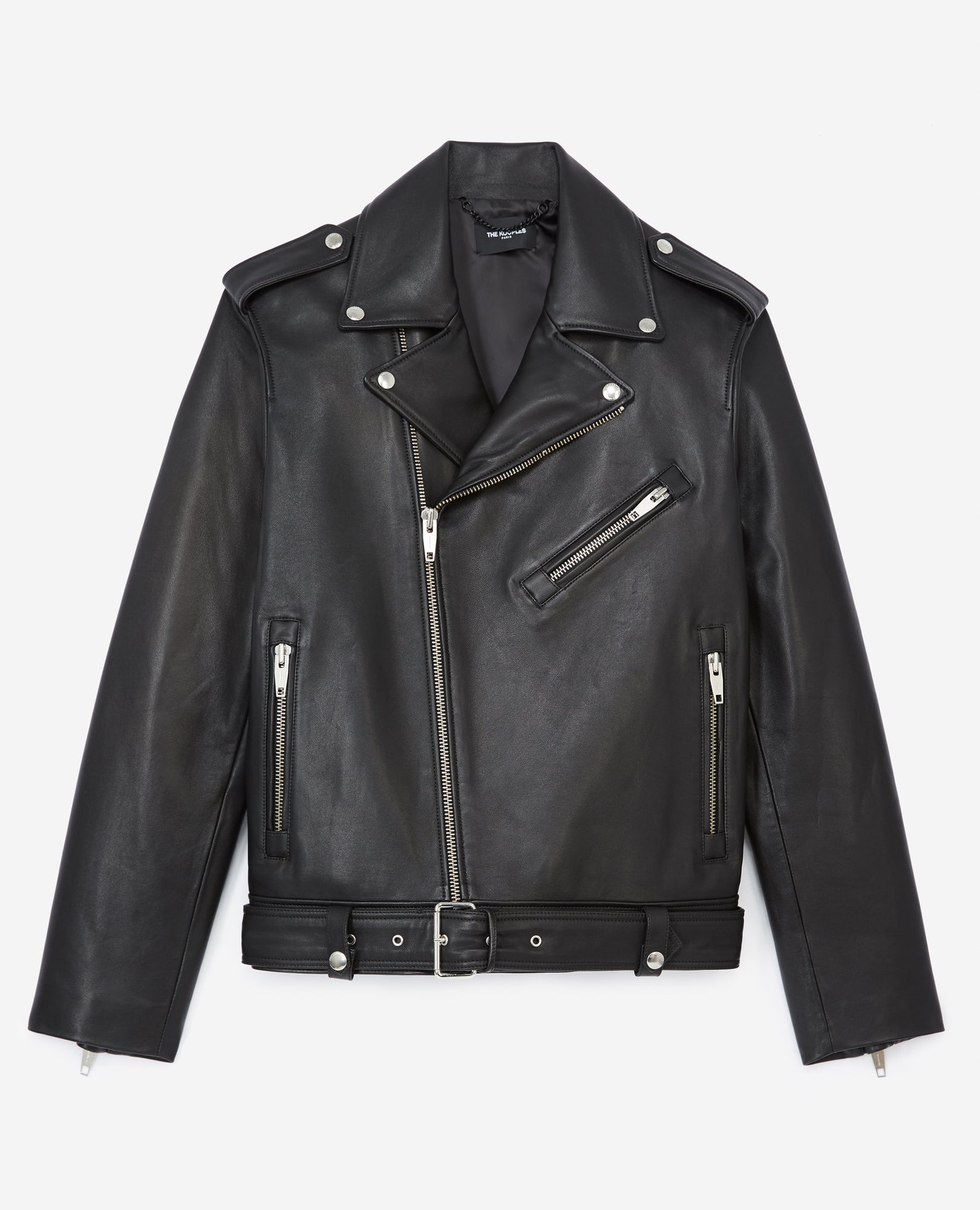 Leather Jacket With Belt And Zipper | Men | Black