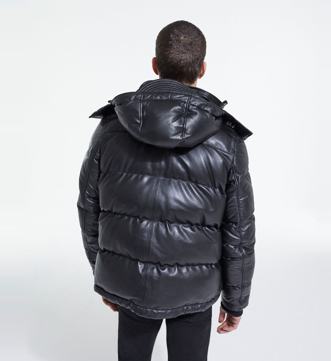 Leather Down Jacket With Straps | Men | Black