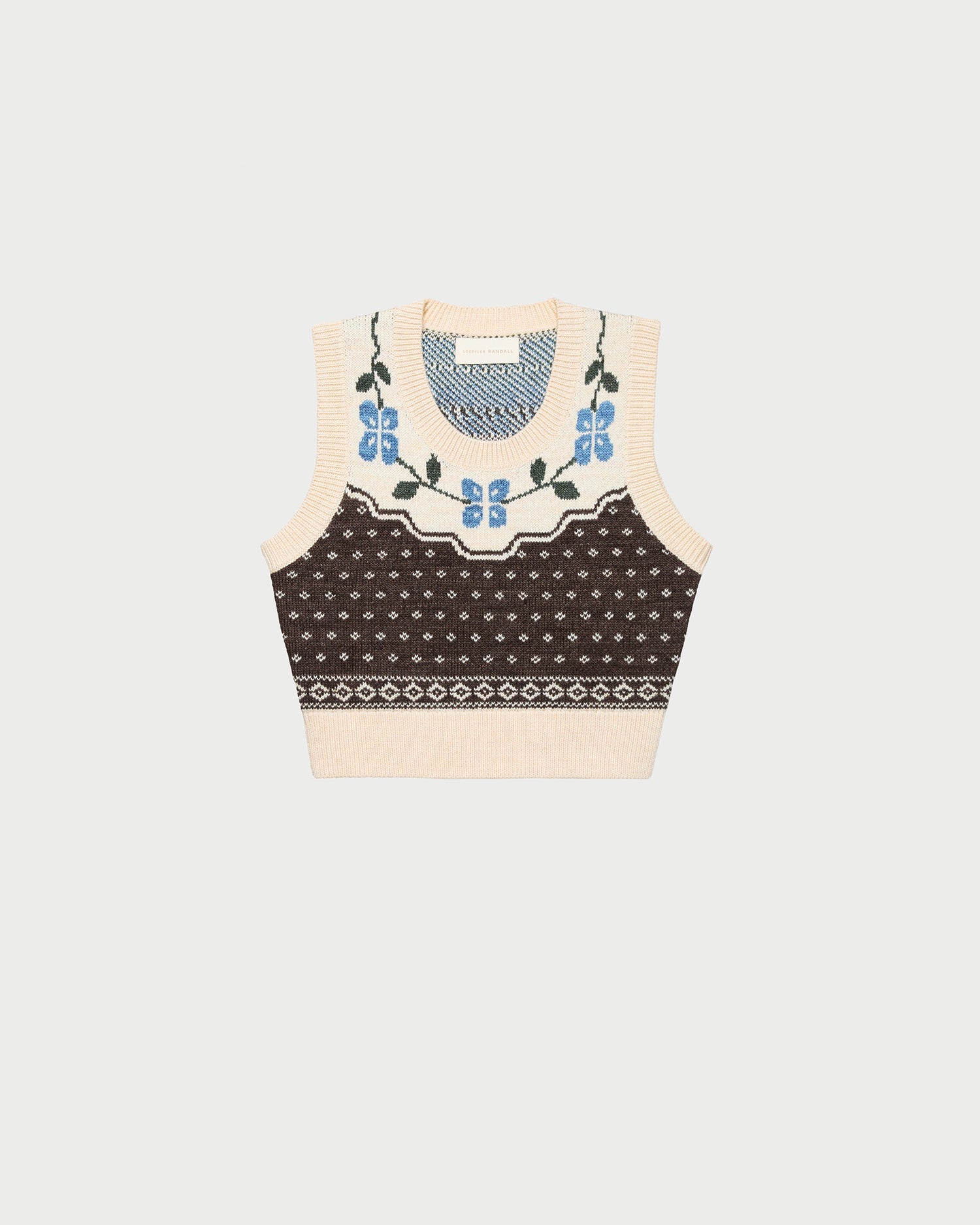 Heather Sweater Vest in Brown and Cream Floral wool.