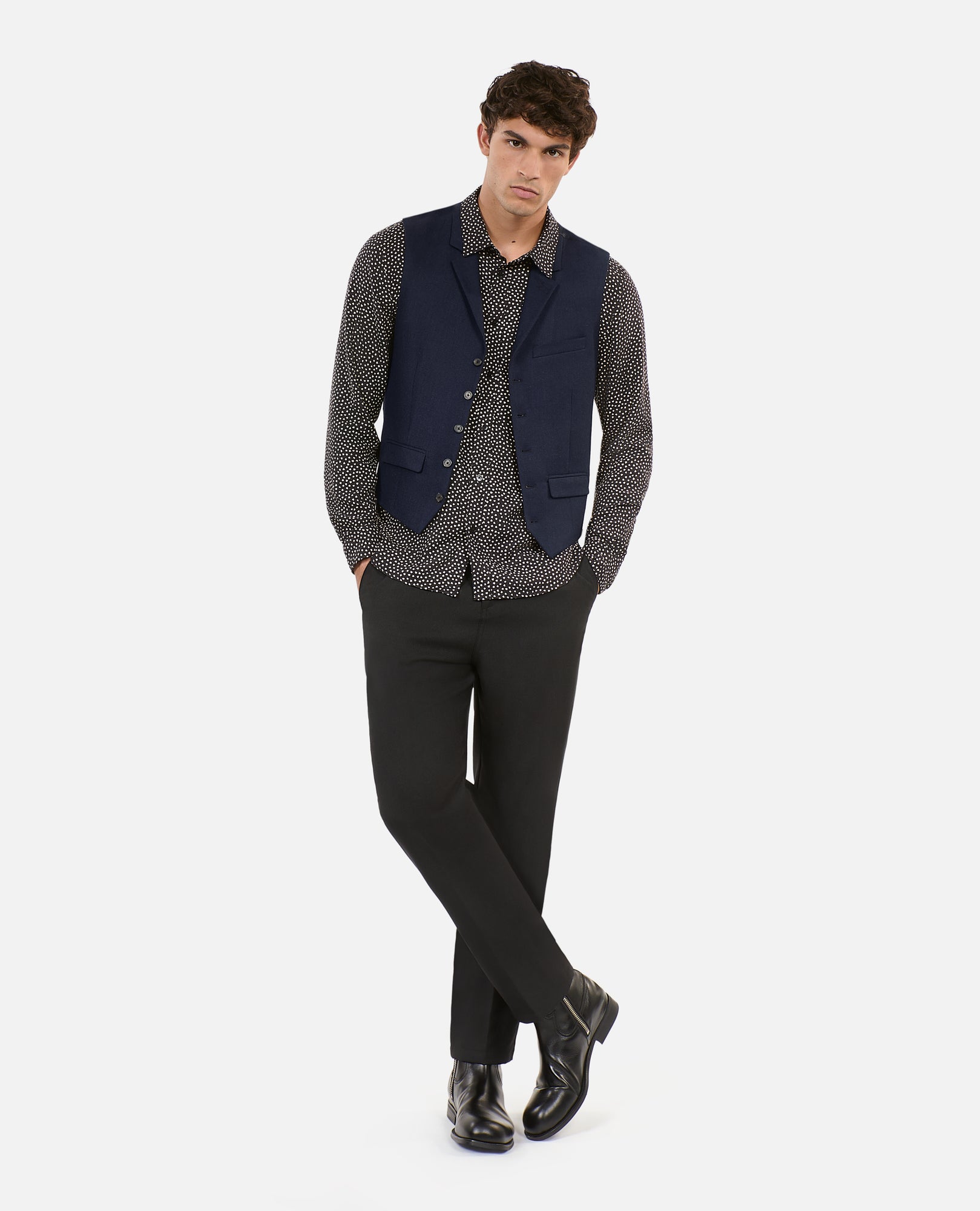 Blue Wool Blend Waistcoat | Men | Dark Navy