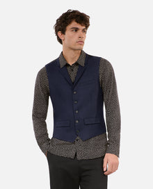 Blue Wool Blend Waistcoat | Men | Dark Navy