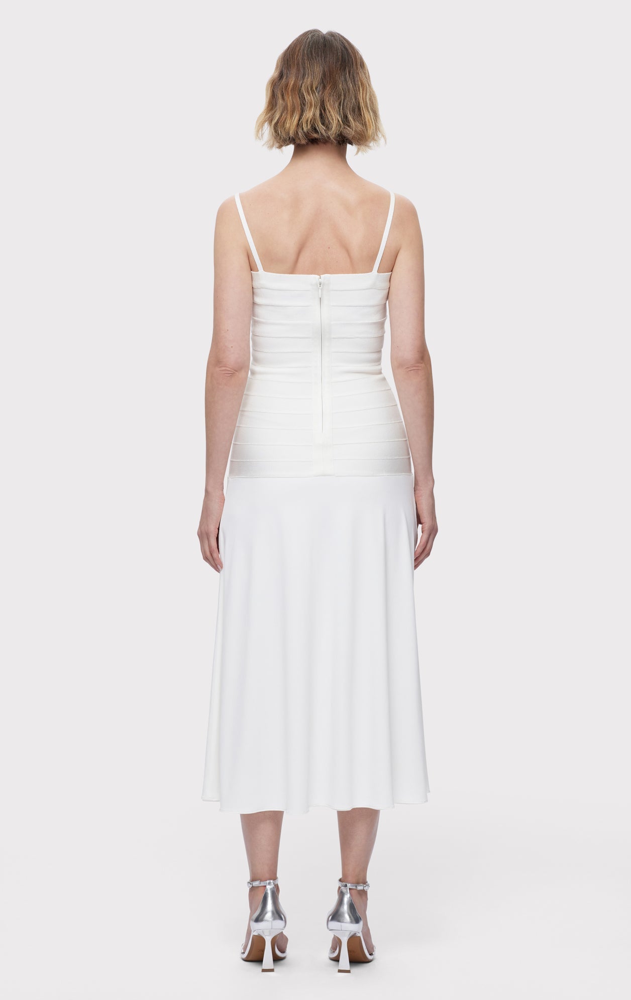 Bandage S/L Midi Dress W/ Jersey Skirt | Alabaster