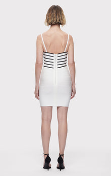 Striped Bandage S/L Mini Dress | Alabaster Black