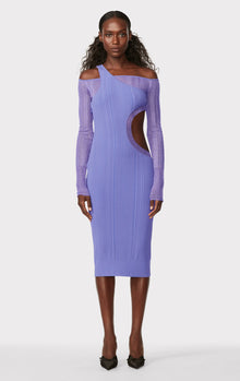 Hervé Léger X Law Roach Sheer Layered Cutout Long Sleeve Midi Dress | Royal