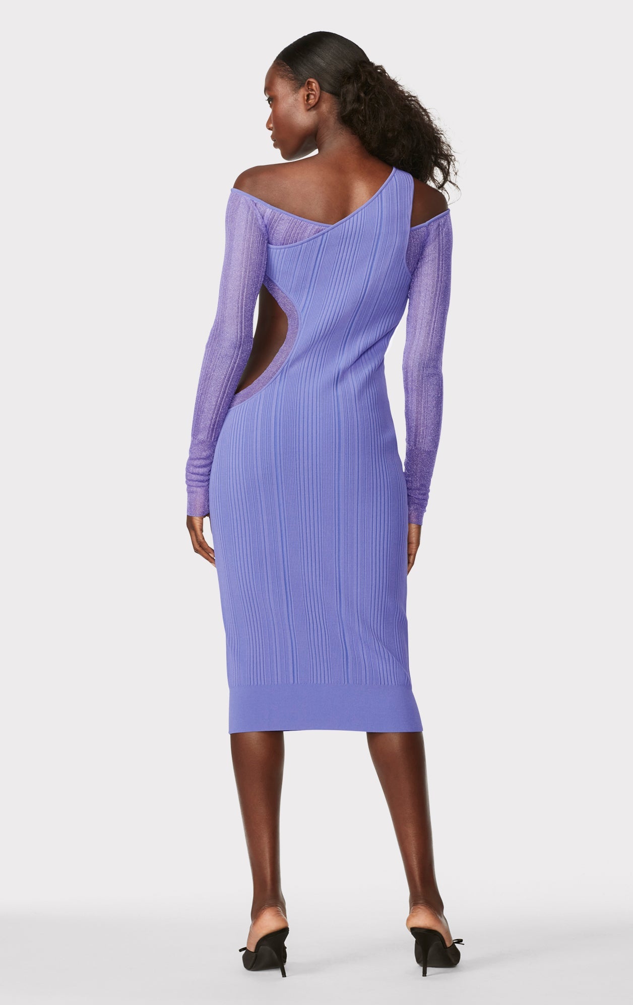 Hervé Léger X Law Roach Sheer Layered Cutout Long Sleeve Midi Dress | Royal