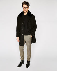 Straight Coat With Faux Fur Collar | Men | Black