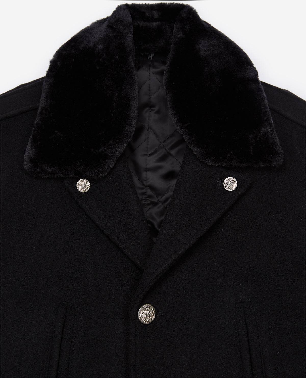 Straight Coat With Faux Fur Collar | Men | Black