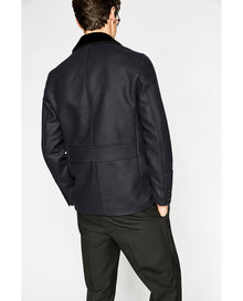 Blue Pea Coat With Velvet Collar | Men | Dark Navy